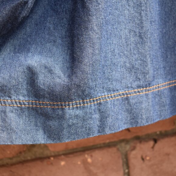 Karen Kane Contrast Stitch Denim Peasant Blouse Size L - Picture 9 of 11